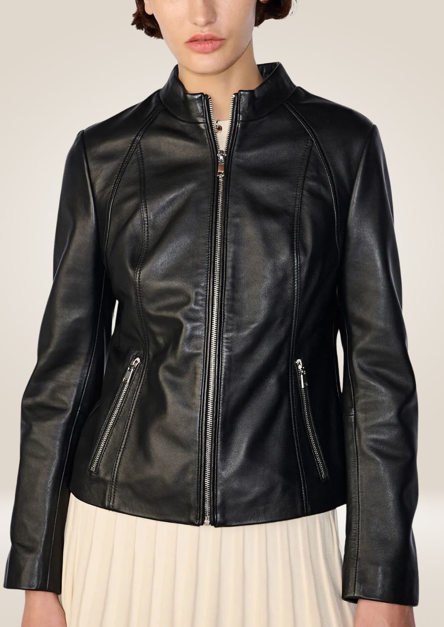 Veste en cuir noir élégante pour femme