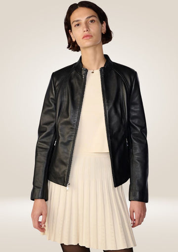 Veste en cuir noir élégante pour femme