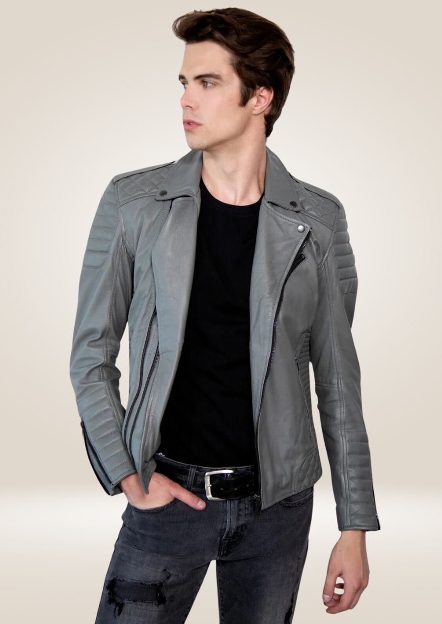 Veste Perfecto en cuir gris élégant