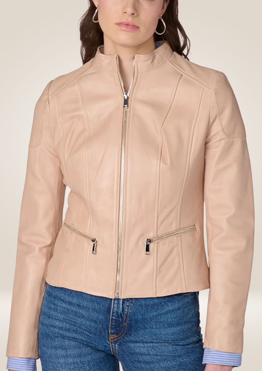 Veste en cuir rose élégante pour femme