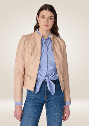 Veste en cuir rose élégante pour femme