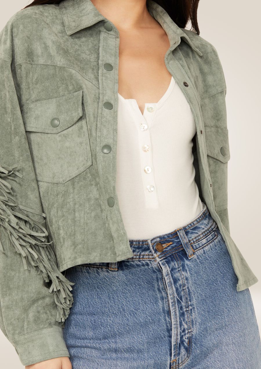 Veste à franges western verte pour femme