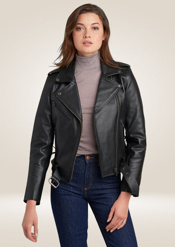 Veste de moto en cuir robuste pour femme par Cuir Tendance