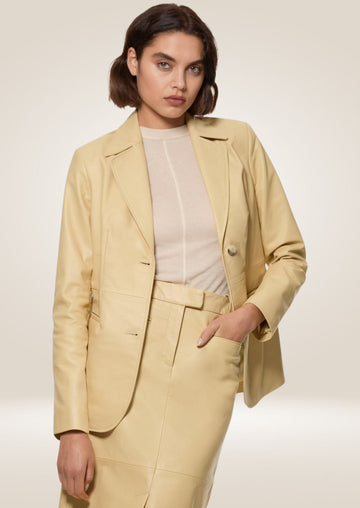 Women’s Tailored Leather Blazer - Single-Breasted Sophistication