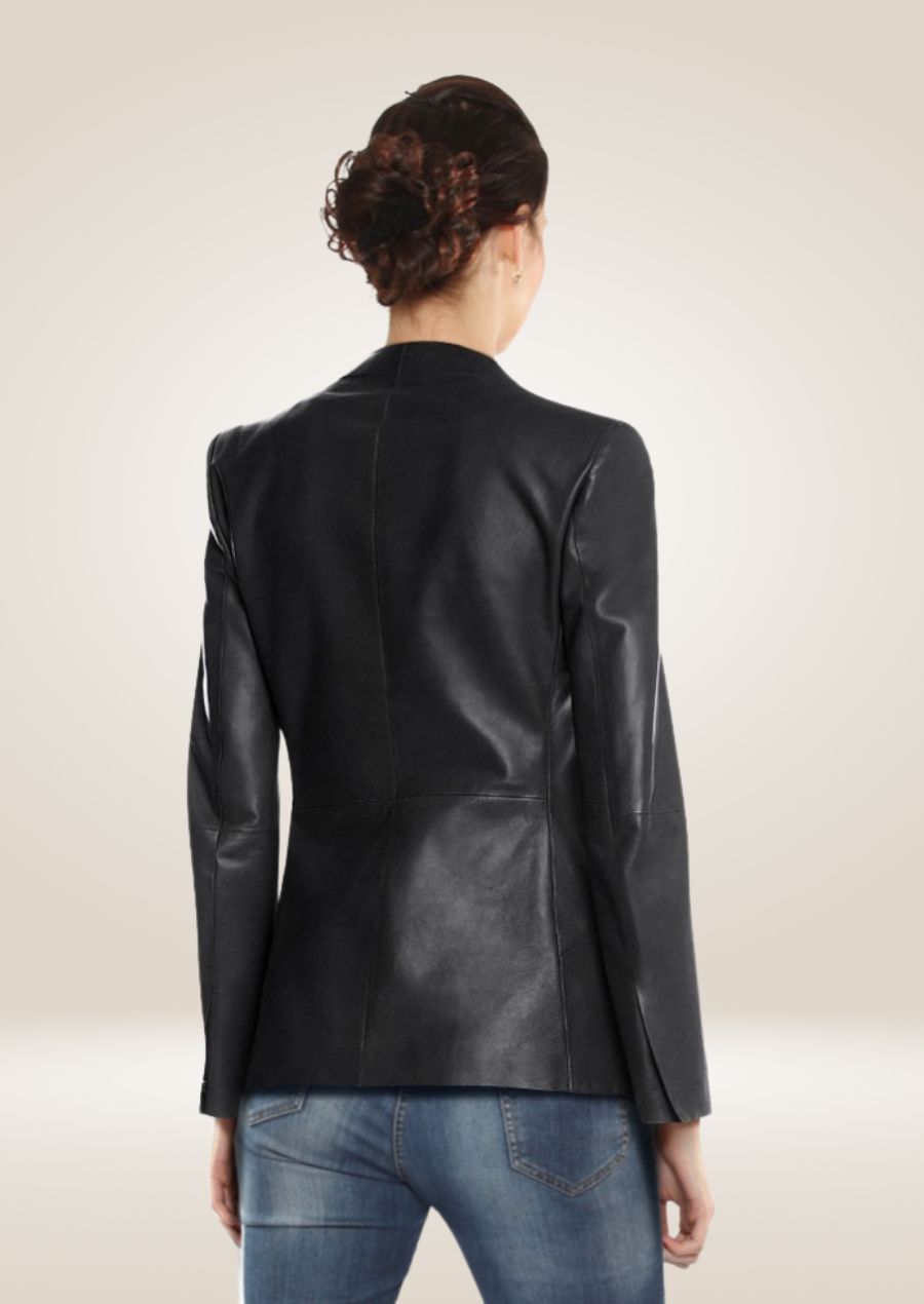 Blazer en cuir noir pour femme - Sophistication élégante et intemporelle