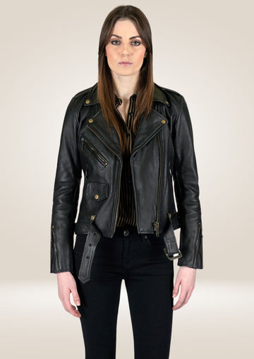 Veste en cuir noir pour femme - Design élégant et stylé