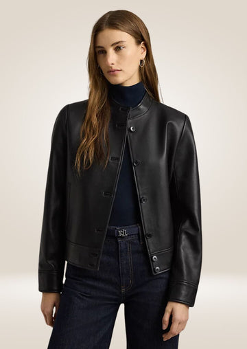 Veste à col montant noire pour femme - Couche élégante et stylée