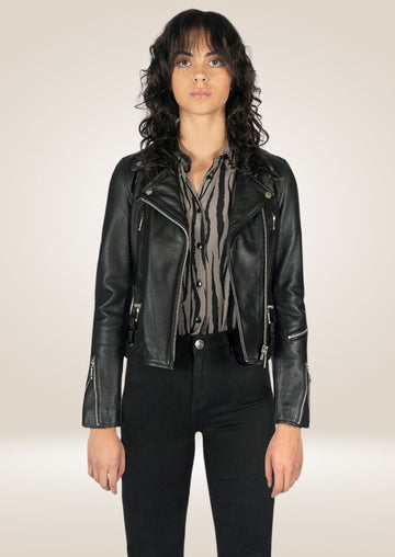 Veste en cuir noir pour femme - Look motard élégant