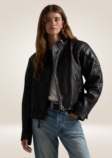 Veste de moto élégante noire pour femme - Look motard audacieux