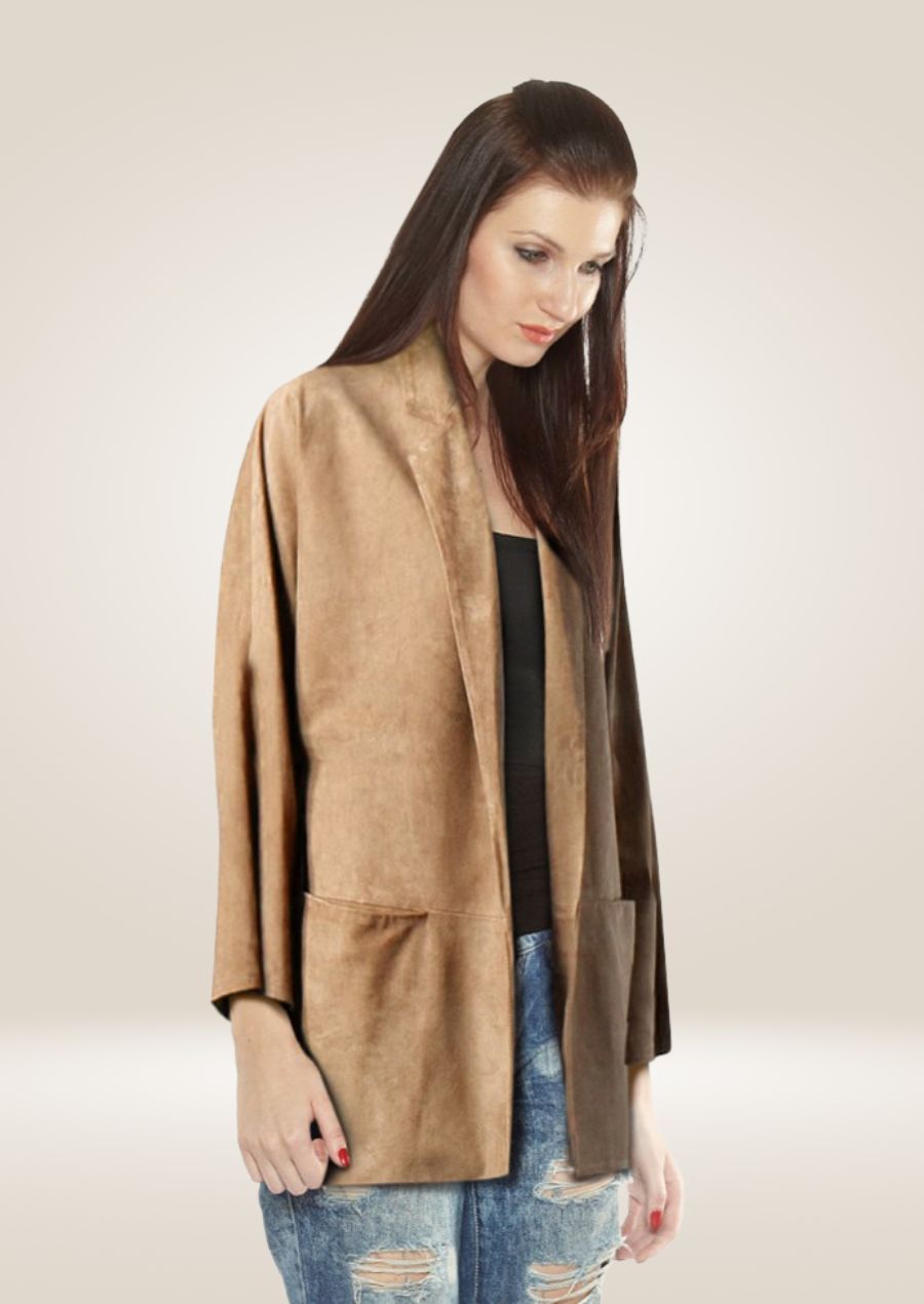 Blazer en cuir suédé marron pour femme - Style élégant et intemporel