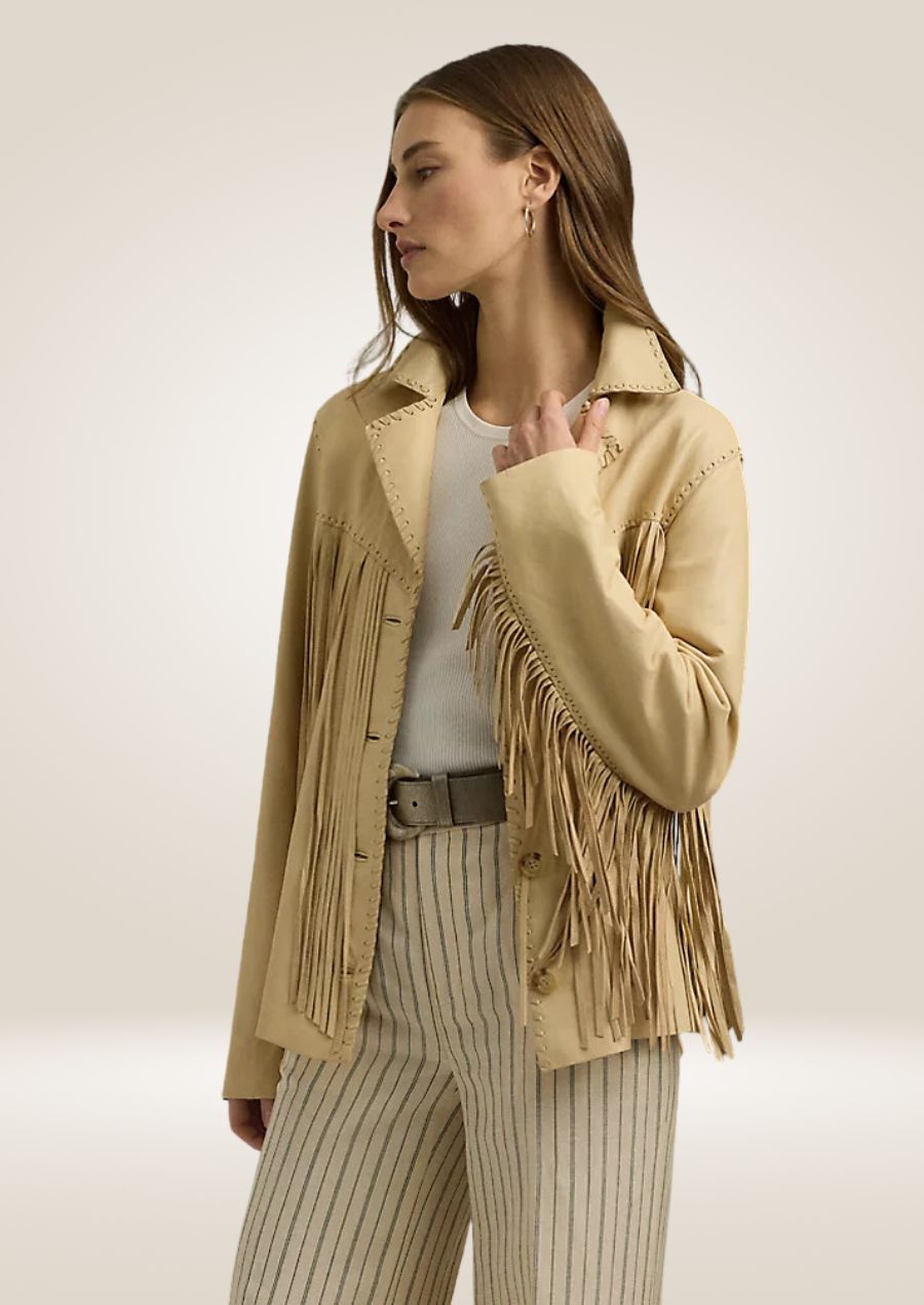 Veste chemise en cuir d'agneau à franges pour femme - Style western doux