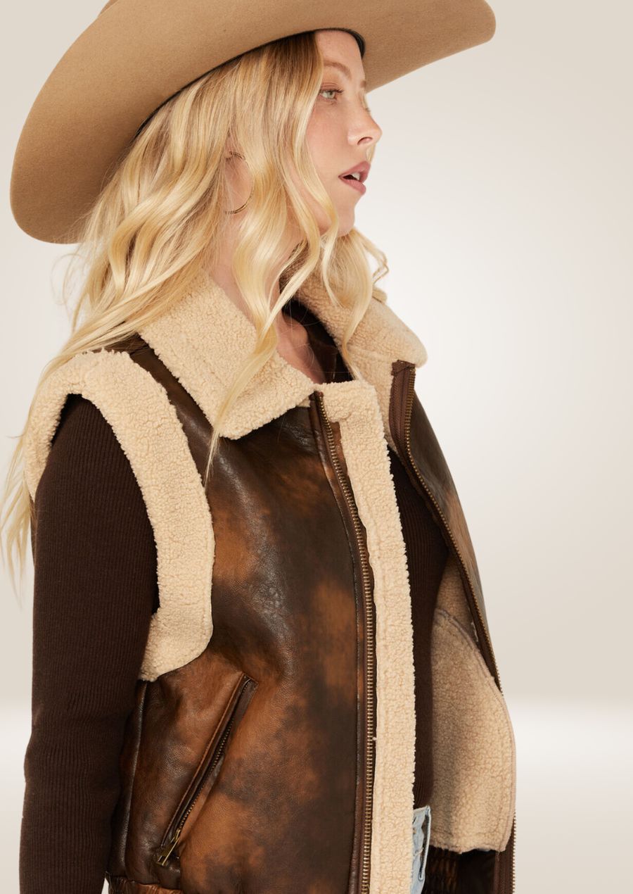 Women’s Leather Aviator Sherpa Vest - Warm and Stylish Layer