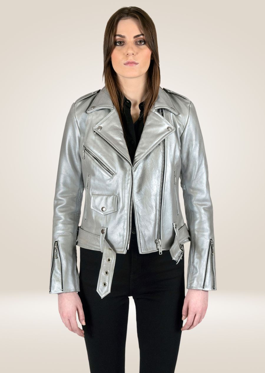 Veste en cuir Silver Perfecto pour femme - Style motard élégant