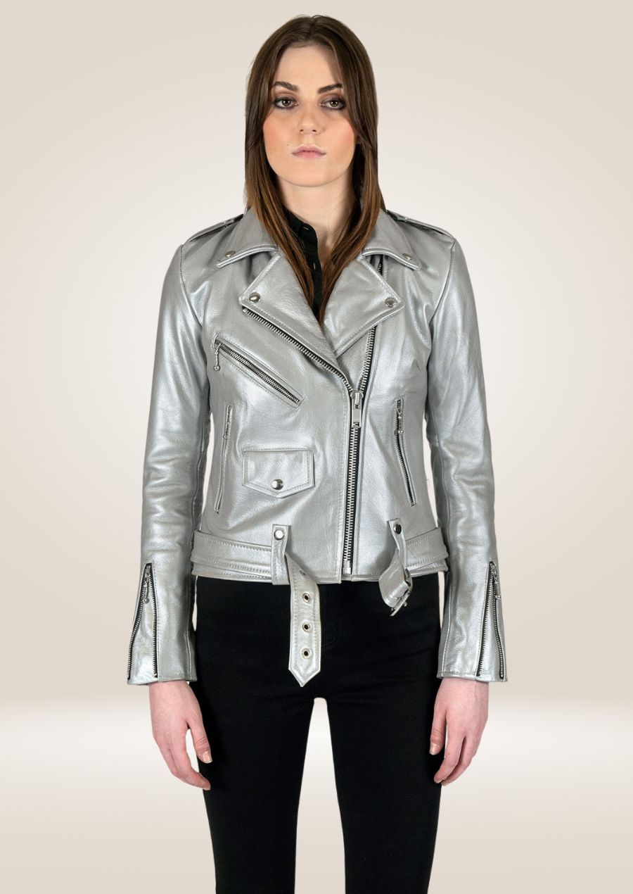 Veste en cuir Silver Perfecto pour femme - Style motard élégant