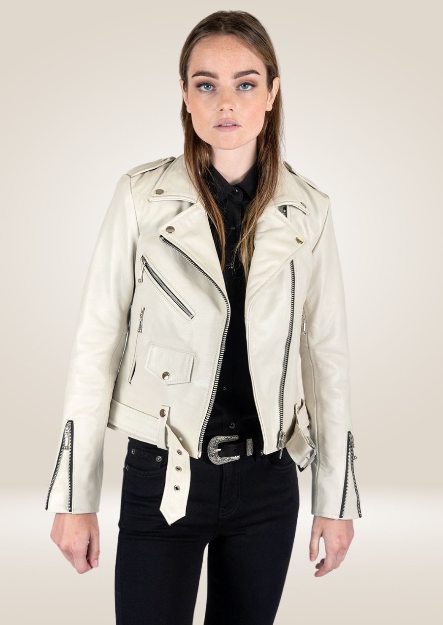 Veste en cuir Perfecto blanche pour femme - Style motard chic